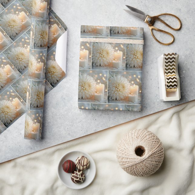 Papier Cadeau Fleur de chrysanthème de mariage et bougies (Artisanat)