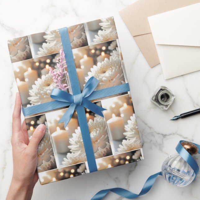 Papier Cadeau Fleur de chrysanthème et bougies de mariage (Cadeaux)