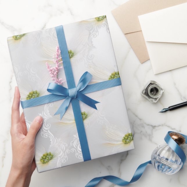Papier Cadeau Fleur de cosmos sur Élégance de mariage blanc (Cadeaux)
