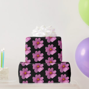 Papier Cadeau Fleur de cosmos violet avec Centre Jaune en noir