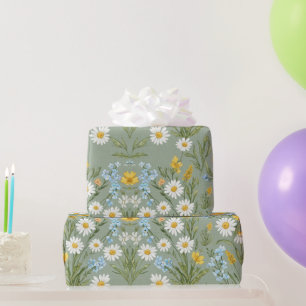 Papier Cadeau Fleur de Cottage aux Fleurs Sauvages Marguerite Ve