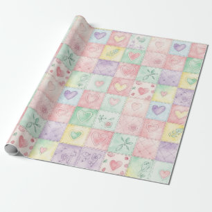 Papier Cadeau Fleur de cottage vintage patchwork gingham pastel