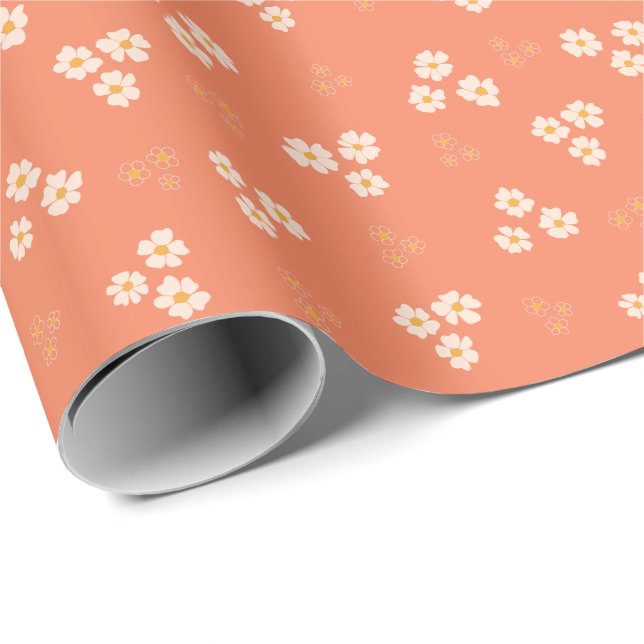 Papier Cadeau Fleur de crème rétro et de marguerite dorée (Coin rond)