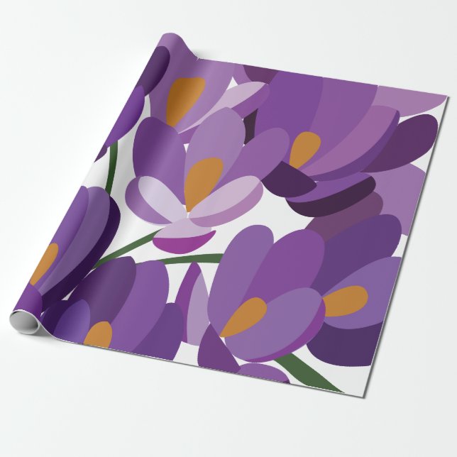 Papier Cadeau Fleur de Crocus Violet (Déroulé)