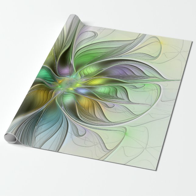 Papier Cadeau Fleur de Fantaisie Abstraite Moderne Fractale Colo (Déroulé)
