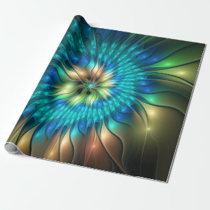 Papier Cadeau Fleur de fantaisie lumineuse, fractale abstraite c