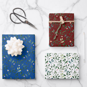 Papier Cadeau Fleur de feuille d'aquarelle motif rouge bleu