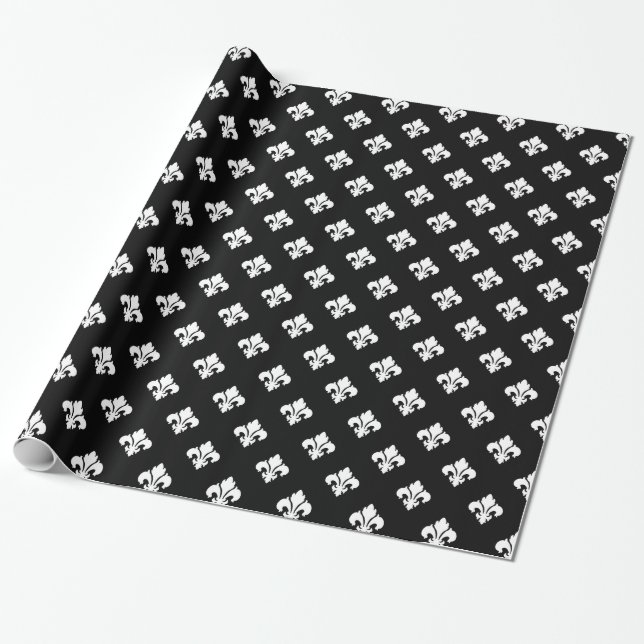 Papier Cadeau Fleur De Lis 1 noir et blanc (Déroulé)