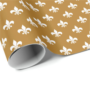 Papier Cadeau Fleur-de-lis blanche sur fond or mat