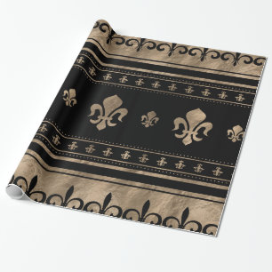 Papier Cadeau Fleur de lis Décoration de luxe - noir et or