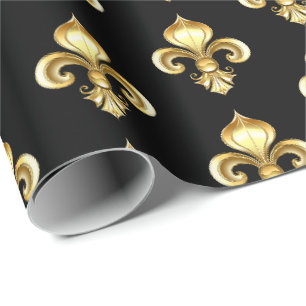 Papier Cadeau Fleur de lis dorée sur fond bleu
