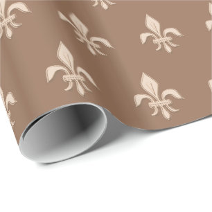 Papier Cadeau Fleur de Lis en beige clair sur Taupe Tan