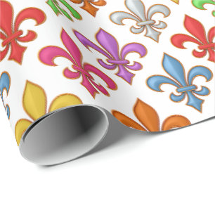 Papier Cadeau Fleur-de-lis Fleurs Blanc Bold Coloré