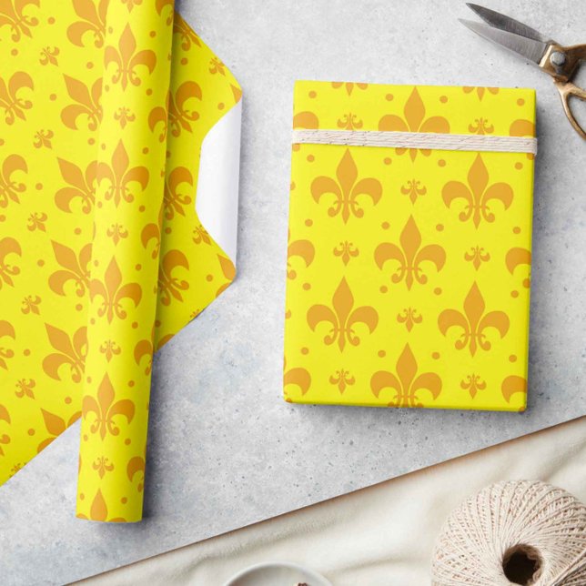 Papier Cadeau Fleur de lis Motif jaune (Créateur téléchargé)
