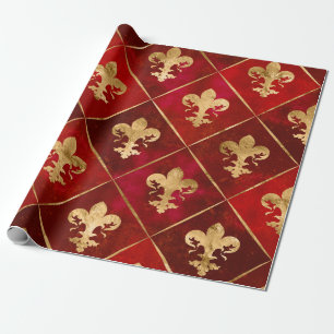 Papier Cadeau Fleur de lis motif luxe rouge