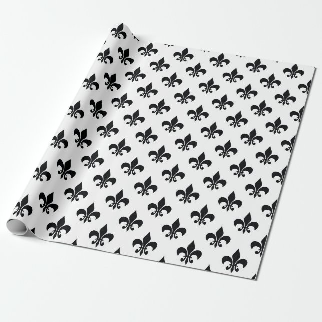Papier Cadeau Fleur de lis noir blanc (Déroulé)