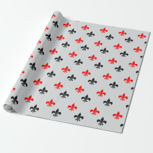 Papier Cadeau Fleur De Lis Noir Rouge