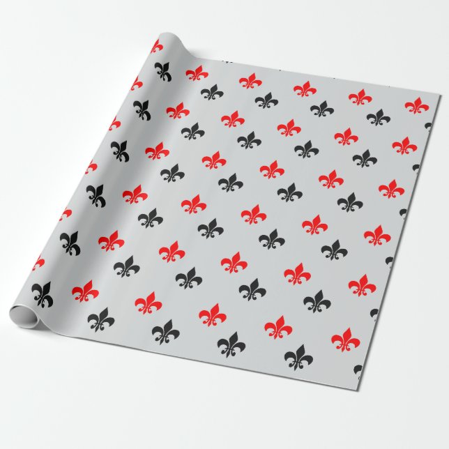 Papier Cadeau Fleur De Lis Noir Rouge (Déroulé)