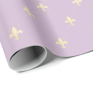 Papier Cadeau Fleur de Lis Or sur Dusky Lilac