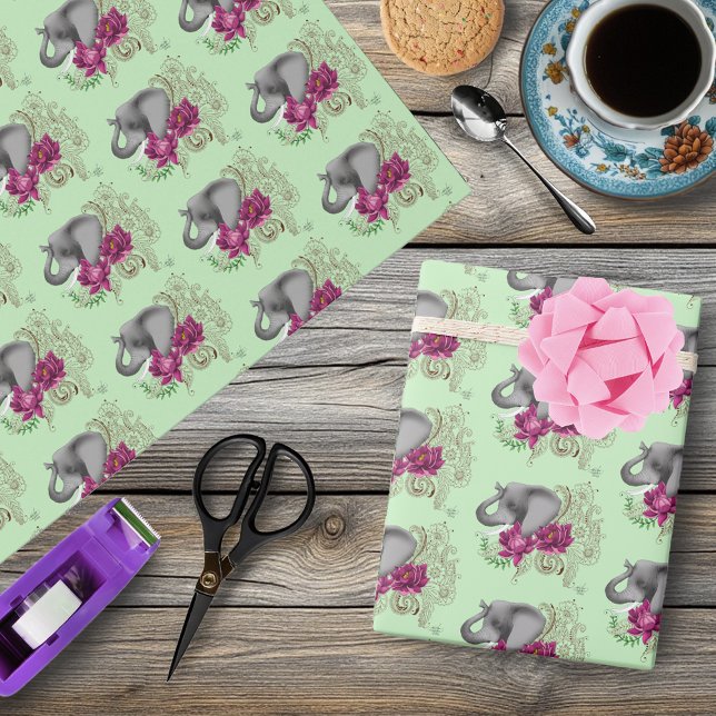 Papier Cadeau Fleur de lotus henné éléphant (Créateur téléchargé)