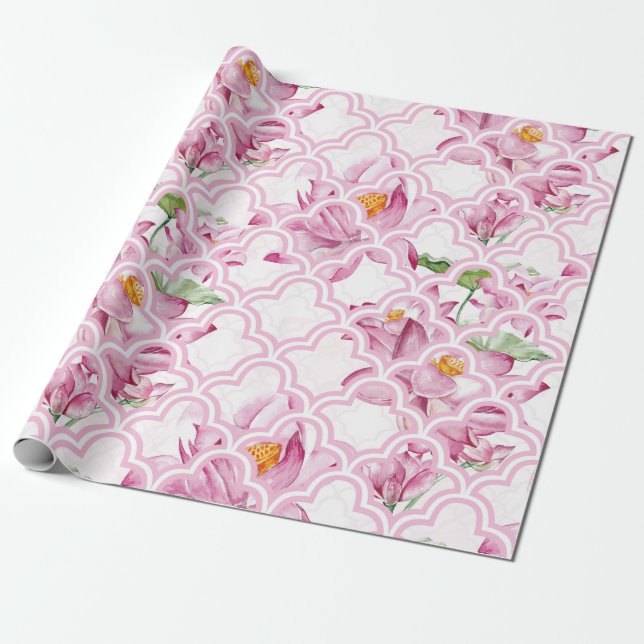 Papier Cadeau Fleur de lotus indien aquarelle (Déroulé)