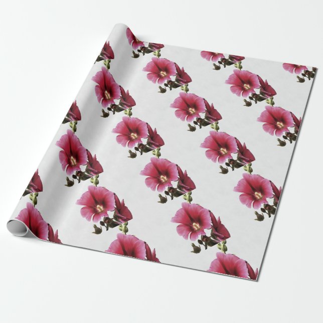 Papier Cadeau Fleur de Malva rose paradisiaque (Déroulé)
