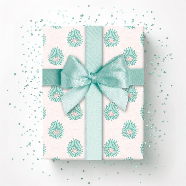 Papier Cadeau Fleur de Mughal en pointillés de sarcelle et de fl (Créateur téléchargé)