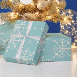 Papier Cadeau fleur de neige bleu clair noël