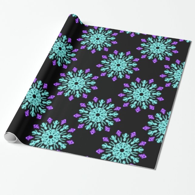 Papier Cadeau Fleur de néon pourpre et turquose (Déroulé)