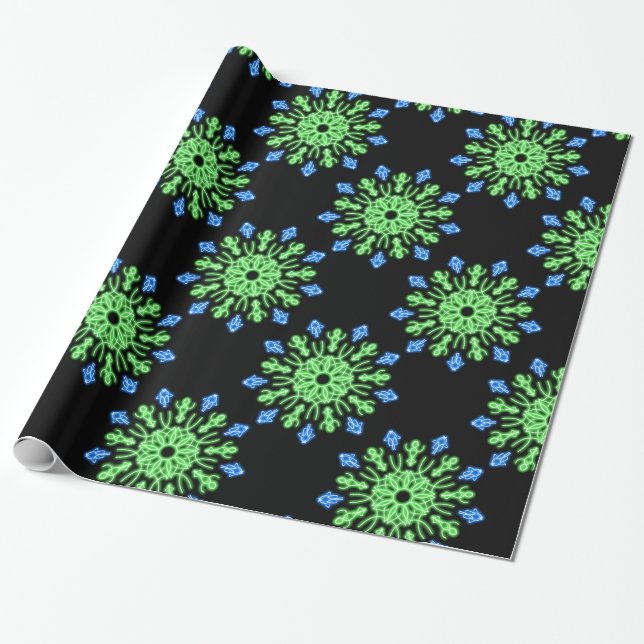 Papier Cadeau Fleur de néon vert et bleu (Déroulé)