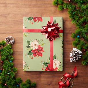 Papier Cadeau Fleur de Noël Poinsettia avec Elegant Botanique