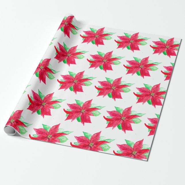 Papier Cadeau Fleur de Noël rouge de Poinsettia (Déroulé)
