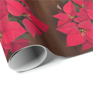 Papier Cadeau Fleur de Noël rouge marron
