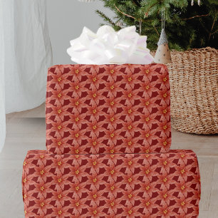 Papier Cadeau Fleur de Noël rouge Motif botanique floral