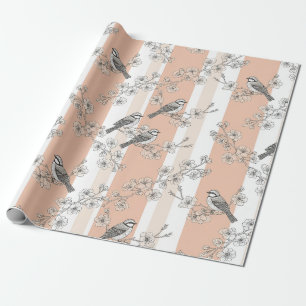 Papier Cadeau Fleur de oiseau vintage Toile Rayure (4)