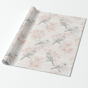Papier Cadeau Fleur de oiseau vintage Toile Rayure (7)