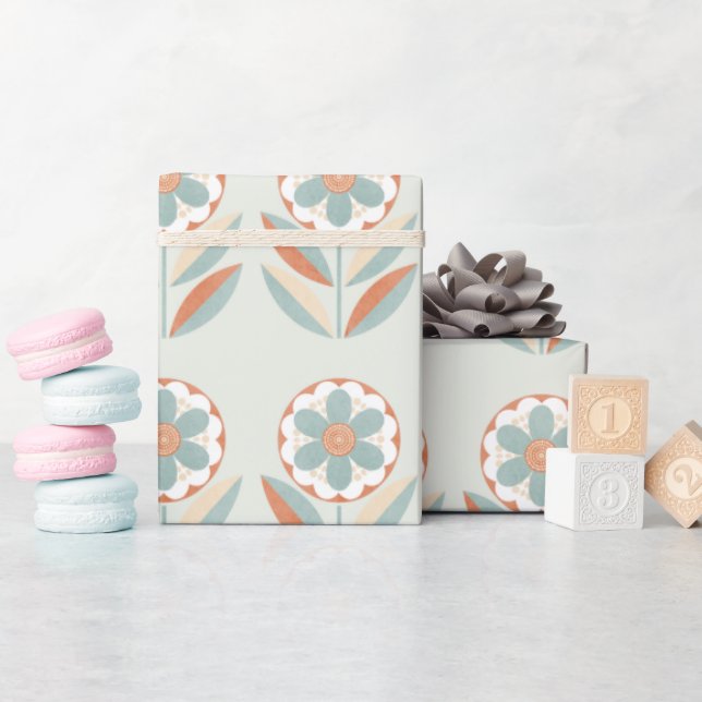 Papier Cadeau Fleur de printemps rétro en Sage (Baby Shower)