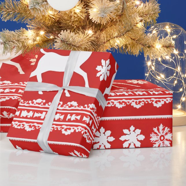 Papier Cadeau Fleur de rennes rouges et blancs Noël moderne (Vacances)