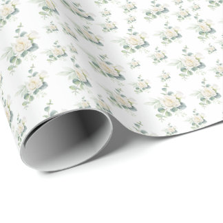 Papier Cadeau Fleur de rose blanche transparente avec Motif Euca