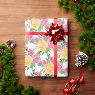 Papier Cadeau Fleur de rose jaune rose 