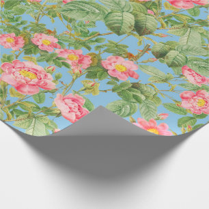 Papier cadeau Fleur de Rose Rose Vintage sur Fond