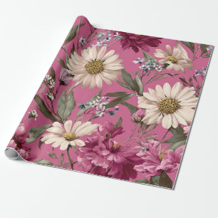 Papier Cadeau Fleur de style boho vintage rustique rose botaniqu