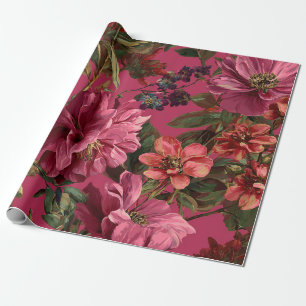 Papier Cadeau Fleur de style boho vintage rustique rose botaniqu