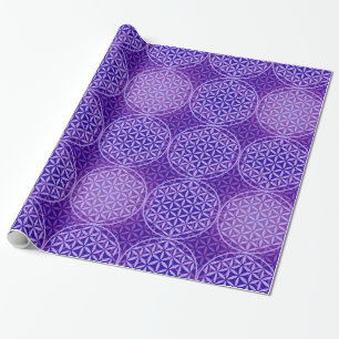 Papier Cadeau Fleur de vie - motif de timbre - violet