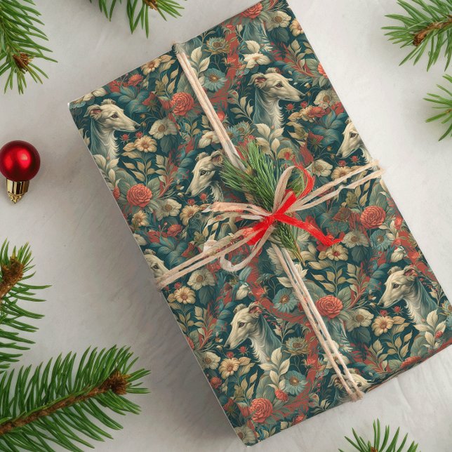 Papier Cadeau Fleur de Whippet blanc ou Iggie William Morris Sty (Créateur téléchargé)