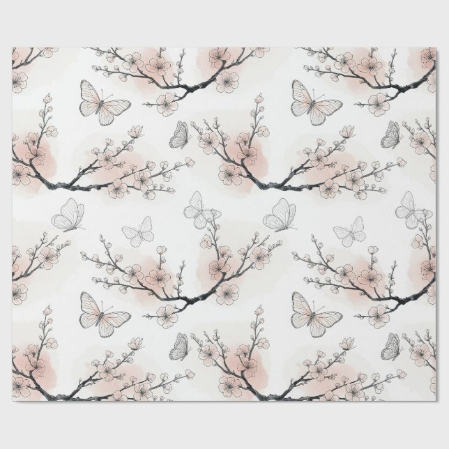 Papier Cadeau Fleur d'Élégant Papillon (11) (Plat)