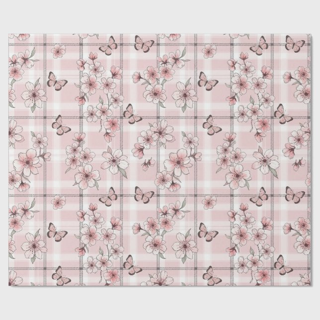 Papier Cadeau Fleur d'Élégant Papillon (2) (Plat)