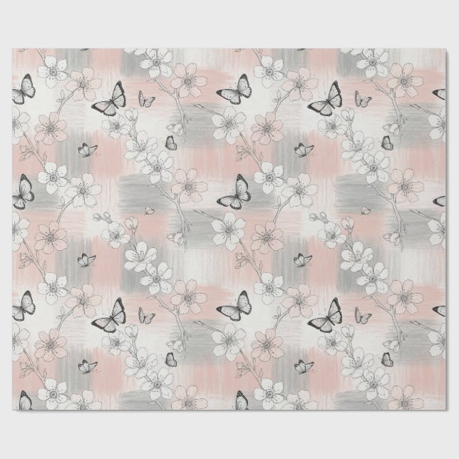 Papier Cadeau Fleur d'Élégant Papillon (3) (Plat)