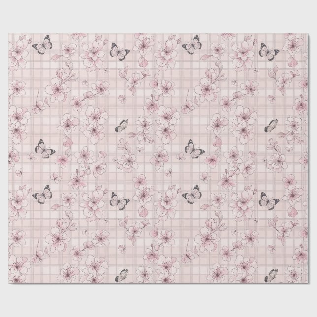 Papier Cadeau Fleur d'Élégant Papillon (4) (Plat)