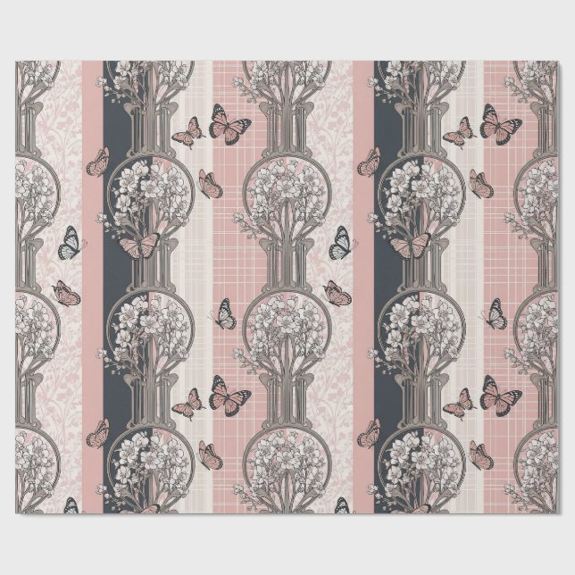 Papier Cadeau Fleur d'Élégant Papillon (5) (Plat)